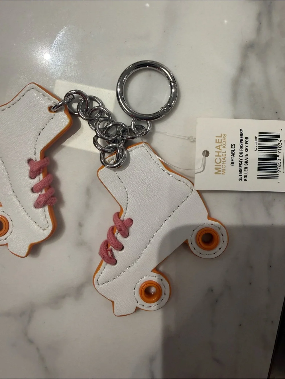 Michael Kors White Roller Skate Keychain with Pink Laces and Orange Trim new